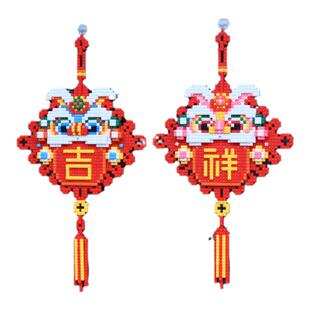 新年儿童挂画积木玩具摆件装饰小颗粒拼装益智3d立体拼图马年礼物