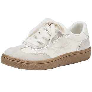 热风芭蕾风德训鞋女2025年冬季新款温柔蕾丝休闲鞋百搭板鞋女鞋子