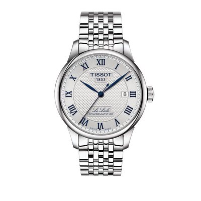 天梭力洛克银盘蓝针钢带机械男表