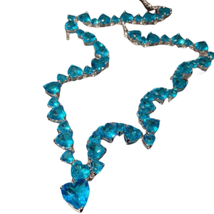 马尔代夫蓝宝石爱心项链 富家千金 镀18K金 玛利亚蓝水滴锆石耳环