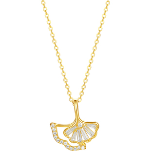 周六福S925银黄金色项链银杏叶优雅精致送妈妈本命年礼物