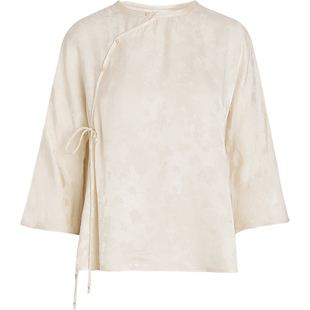 QS秸熙春秋新款改良新中式国风套头衬衫设计感提花禅意茶服上衣潮