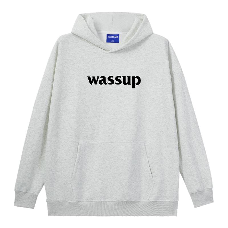 WASSUP米灰色美式重磅连帽卫衣