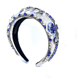 宫廷风刺绣紫色水晶发箍女高颅顶带齿防滑镶钻头箍女复古发卡宽边