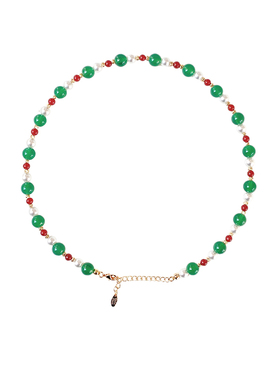 西大班复古红绿玛瑙彩色珍珠项链