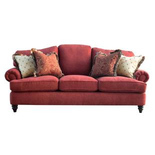 美式轻奢布艺沙发123红色客厅三人高靠背进口羽绒定制棉麻雪尼尔