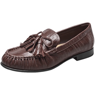 意尔康女鞋2026春季新款真皮小皮鞋通勤低跟气质乐福鞋配裙子单鞋