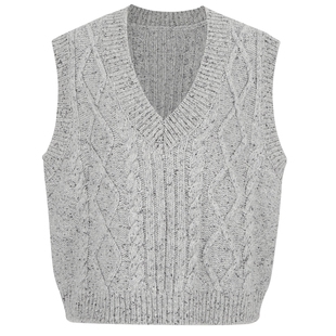 【自由旷野】PH KARIN复古羊毛针织衫女冬季通勤V领绞花马甲