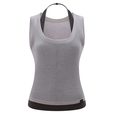 BALIANG「捌樑」霁'Cease'雾面莫代尔挂脖吊带叠穿假两件网纱背心