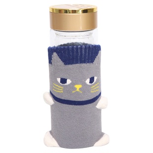 可爱动物水杯卡通保温杯防烫可缩放调节隔热隔冷针织袜子杯子