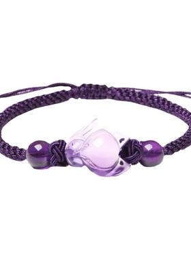 正品天然女紫水晶狐狸手链深紫色