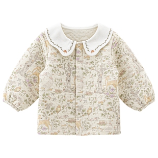 乖奇熊女宝宝夹丝棉保暖小外套婴儿童外出穿甜美开衫上衣服秋冬季