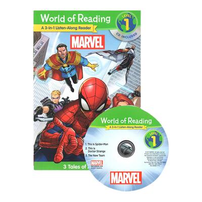 英文原版 漫威复仇者联盟分级读物  附CD 3个故事合辑 World of Reading Marvel L1 蜘蛛侠钢铁侠 电影绘本图画故事书