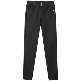 太平鸟高腰紧身小脚牛仔裤2025年冬季温暖丹宁修身加绒铅笔牛仔裤