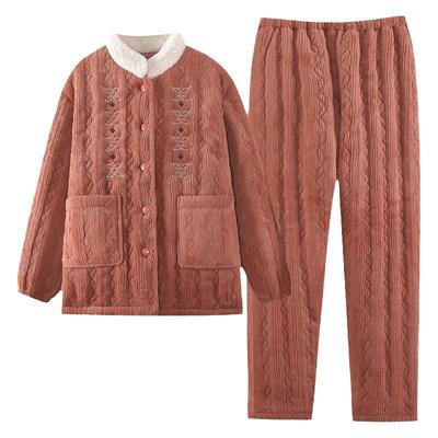 睡衣女士冬季珊瑚绒夹棉家居服