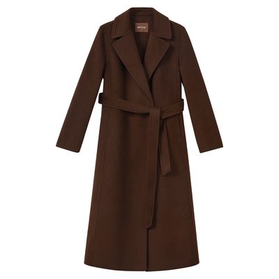 YINER音儿专选2025冬季新款长款翻领暗扣羊毛羊绒混纺双面呢大衣