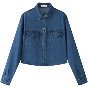 慕兔复古薄款设计感小众牛仔衬衫女春2026新款小个子长袖短款上衣