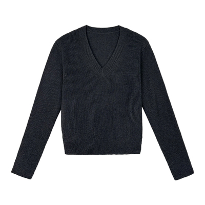 weave灰色垫肩羊毛衫毛衣v领