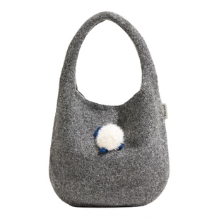 CKKUI 复古毛球编织包包2025秋冬针织手拎包慵懒风通勤手提单肩包