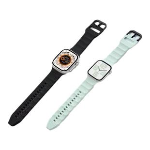 适用applewatchS11/10波浪纹硅胶运动表带iWatch9/8/7/6/5/4苹果手表SE新款液态硅胶荧光绿ultra软透气男女夏