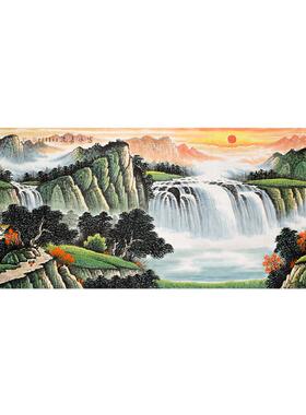 流水生财风景画纯手绘聚宝盆国画