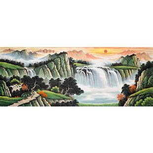 纯手绘富水长流聚宝盆招财风水山水画国画流水生财客厅办公室挂画