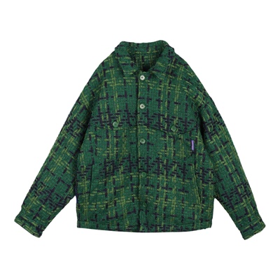ACUPUNCTURE爱克佩特绿色翻领短羽绒服 复古格纹肌理保暖外套