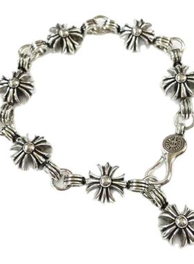 2025新款手环复古泰银环环相扣十字花手链潮人男女情侣款欧美手镯