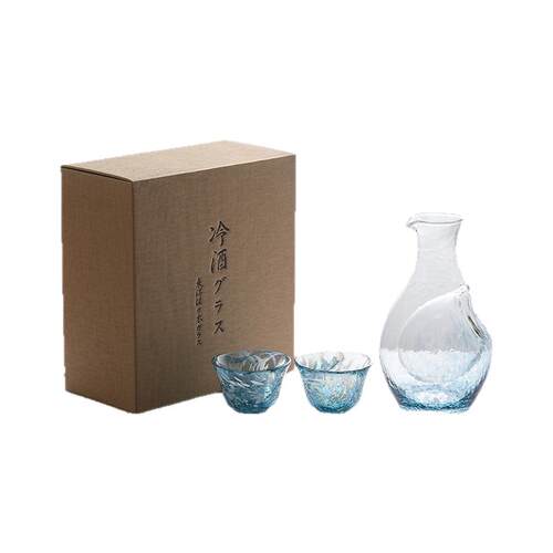 原装进口 冰见雪琥珀金箔蓝 东洋佐佐木 经典手工冷酒壶套装