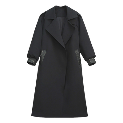 星河汉歌中长款黑色风衣大衣外套