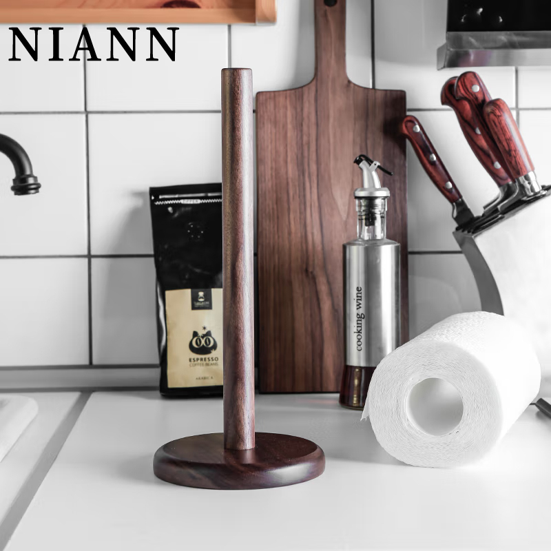 黑胡桃榉木实木客厅厨房餐桌纸巾架子 家用卷纸架挂立式纸巾座