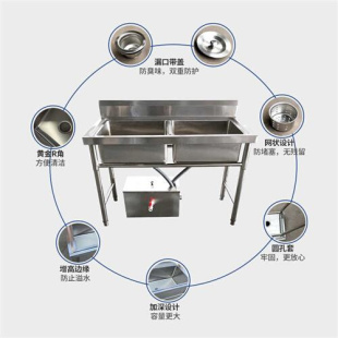 包邮 商用不锈钢水槽洗菜盆洗碗池酒店饭店厨房食堂用手工双槽水池