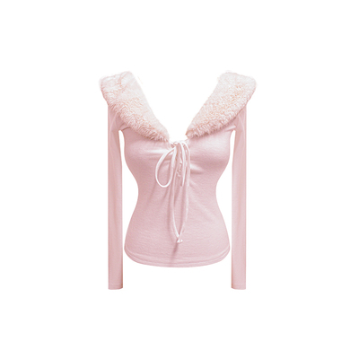 纯欲绑带修身长袖针织上衣