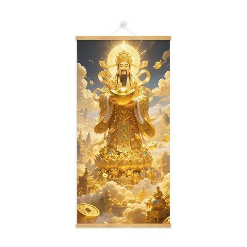 2026财神爷新款财源广进财神到画年画装饰画大幅挂画卷轴挂布