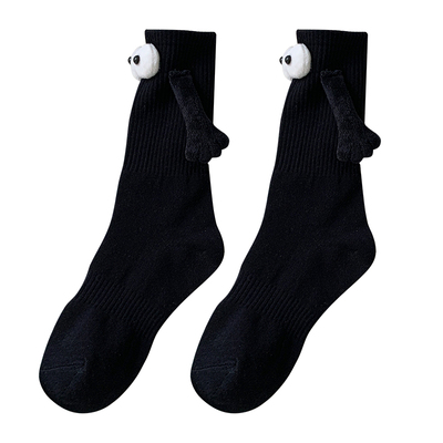 情侣款立体眼睛牵手袜中筒男女棉