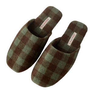 北欧风苏格兰格子棉拖鞋女秋冬季居家用保暖高级感地板静音棉拖男