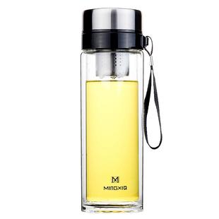 明霞双层玻璃杯商务旅行水杯便携茶水分离杯带盖耐热过滤泡茶杯男