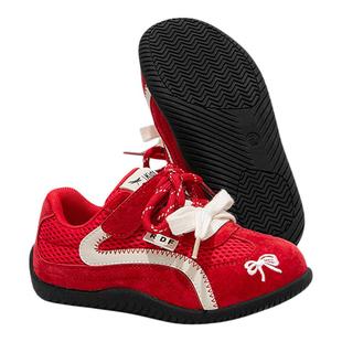 红蜻蜓女童鞋子红色儿童德训运动板鞋2026新款小女孩宝宝大童软底