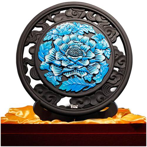 金乌炭雕 镂空富贵芙蓉盘活性炭工艺品摆件家居装饰摆设乔迁礼品