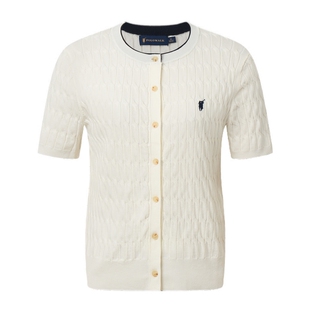 POLOWALK女士短袖针织衫2026春夏新款罗纹圆领绞花短袖针织T恤衫