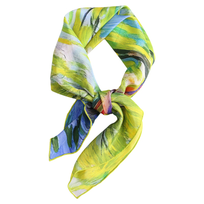 真丝桑蚕丝丝巾绿色方巾系脖领巾