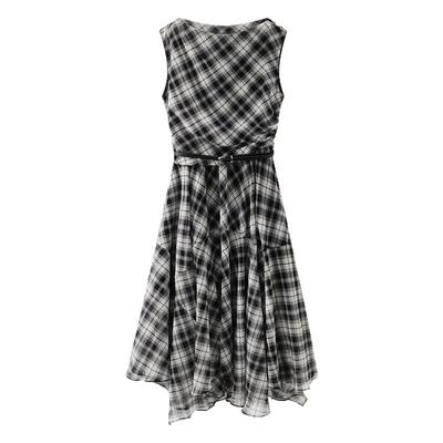 艾诺丝旺京2026夏季新复古格纹连衣裙女收腰系带无袖上衣2122