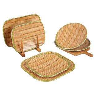 仿瓷竹编盘密胺烧烤盘子商用火锅菜盘特色饭店农家乐专用圆形盘子