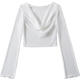 棉洋废土风连帽长袖t恤女早秋纯欲性感短款荡领上衣薄款防晒罩衫