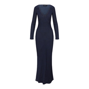 RealisationPar 连衣裙蓝色V领斜裁长袖真丝长裙 The Odilia