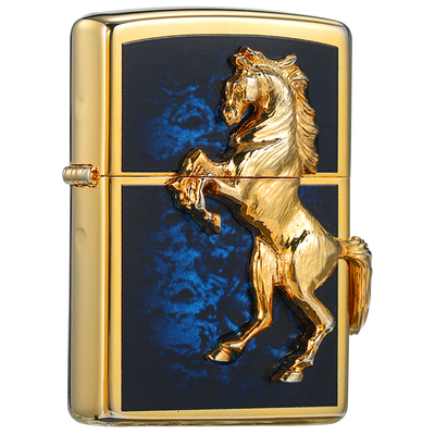 ZIPPO镀金贴章烈焰马煤油打火机