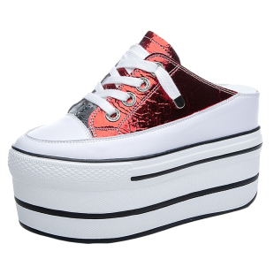 10cm半托单鞋女2025坡跟高跟真皮包头拖鞋厚底夏季休闲内增高半拖