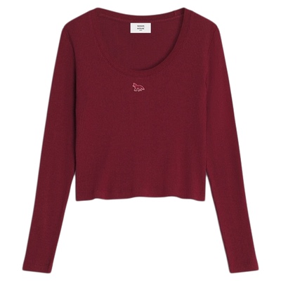 玩色小狐狸刺绣贴片复古长袖T恤