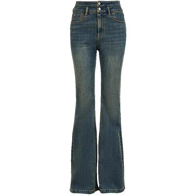 ONLY水洗高腰喇叭裤长裤牛仔裤