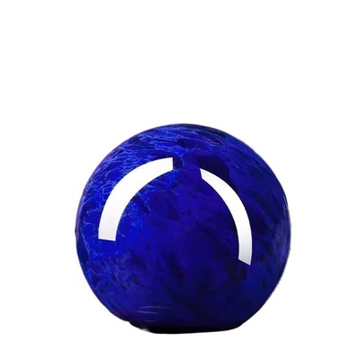 天然熔炼蓝色水晶球摆件招财风水转运球家居摆件实木底座蓝水晶